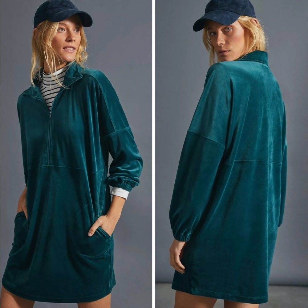 Anthropologie Saturday Sunday Rosalind Tunic Dress in Teal Evergreen Velvet